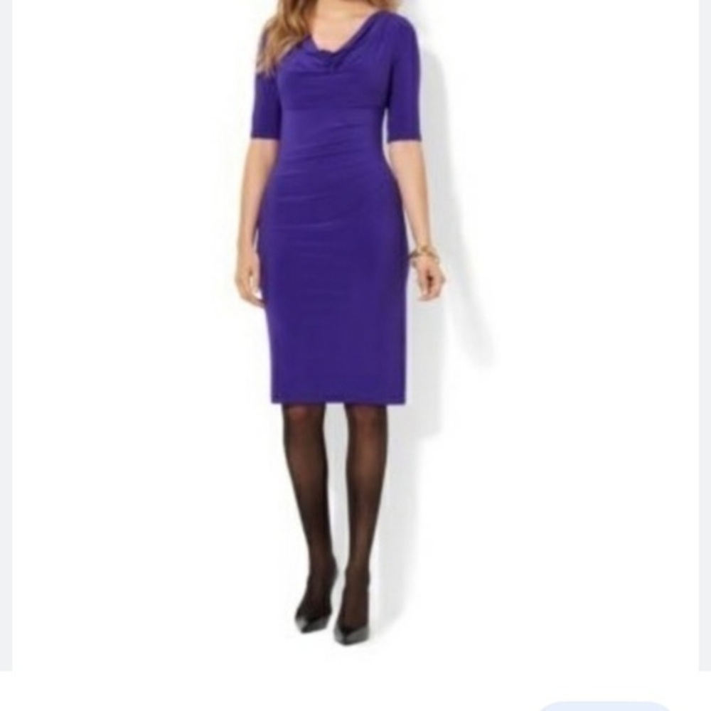 Ralph Lauren hydrangea holiday cowl neck rouched jersey dress